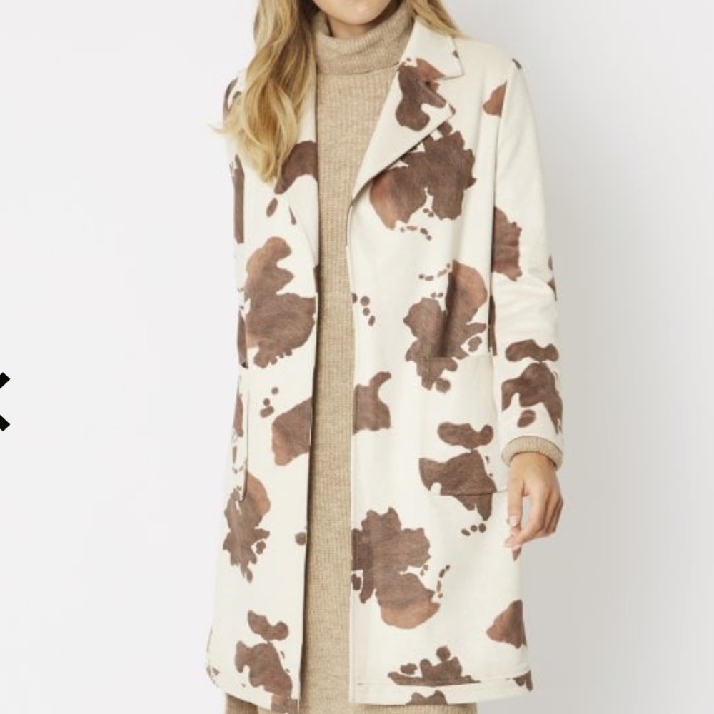 Cow Print Faux Suede Animal Print Coat
